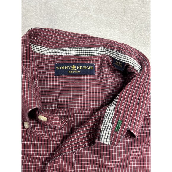 Vintage Y2K Tommy Hilfiger Red Check Plaid Button Down Shirt Men's Size Large - Picture 3 of 9